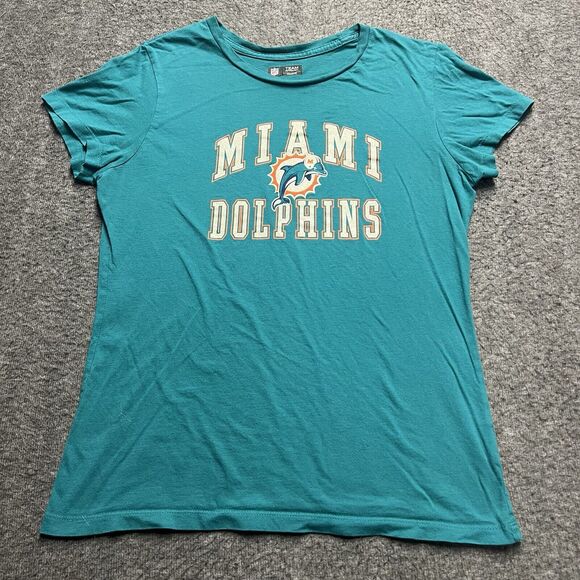 NFL Team Apparel Miami Dolphins T-Shirt Women's Large Teal Sparkle Short Sleeve - Picture 1 of 6